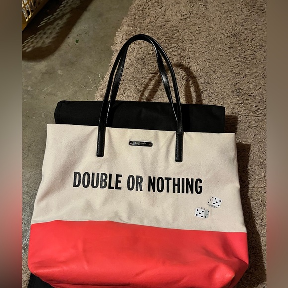 Kate Spade Double or Nothing Canvas Tote Red Cream Dice Bag Authentic - Picture 1 of 15